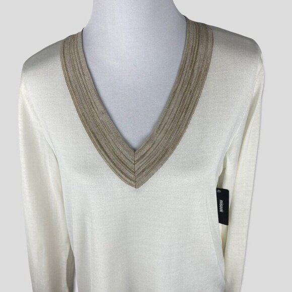 Misook Women's NWT Coastal Oversized V-Neckline Long‎ Sleeve Knit Sweater XS/C41 - Picture 2 of 7